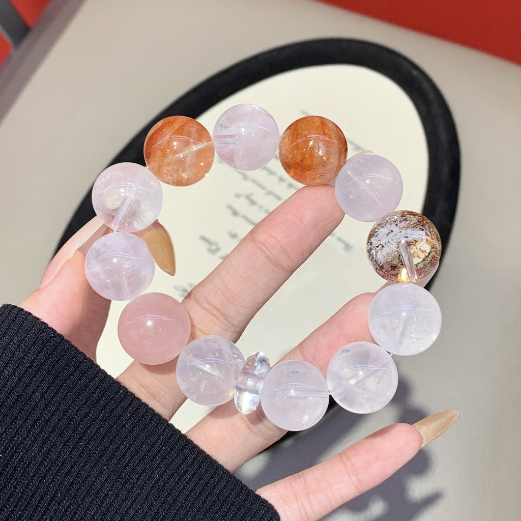 Natural Crystal Bracelet White Crystal DIY Original Design Unique Design Crystal Chain Red Gum Flower Crystal Bracelet