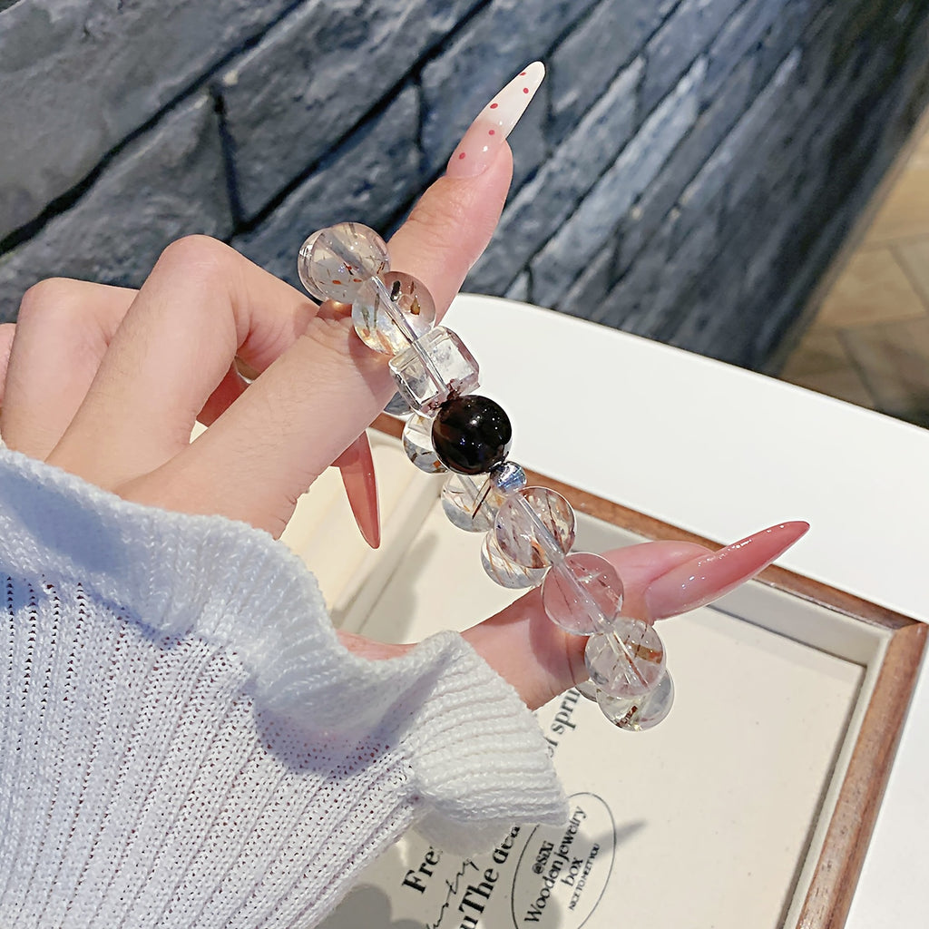 Natural Black Gold Super Seven Sugar Crystal Bracelet Fortune-Enhancing Hair Crystal Bracelet for Women with a Sense of Sophistication Versatile Crystal Beads