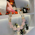 Natural Pink Crystal Bracelet White Crystal Bracelet Lucky Charm Peach Blossom Birthday Gift for Best Friend Crystal Chain Bracelet