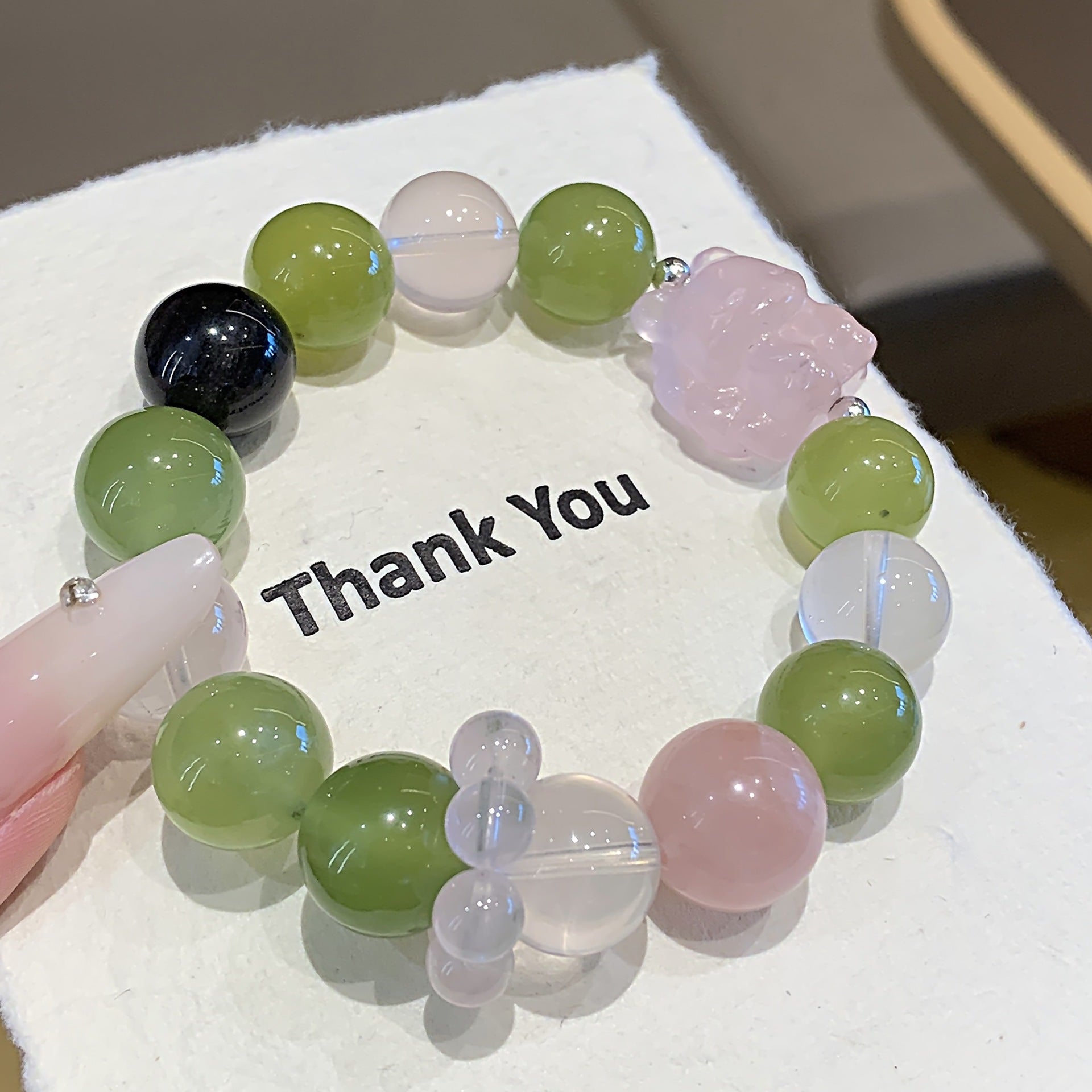 Natural Xiuyan Jade Jewelry Crystal Bracelet Fortune-Attracting Wealth Peach Blossom Lucky Bead Bracelet Gift for Women Rose Quartz Bracelet