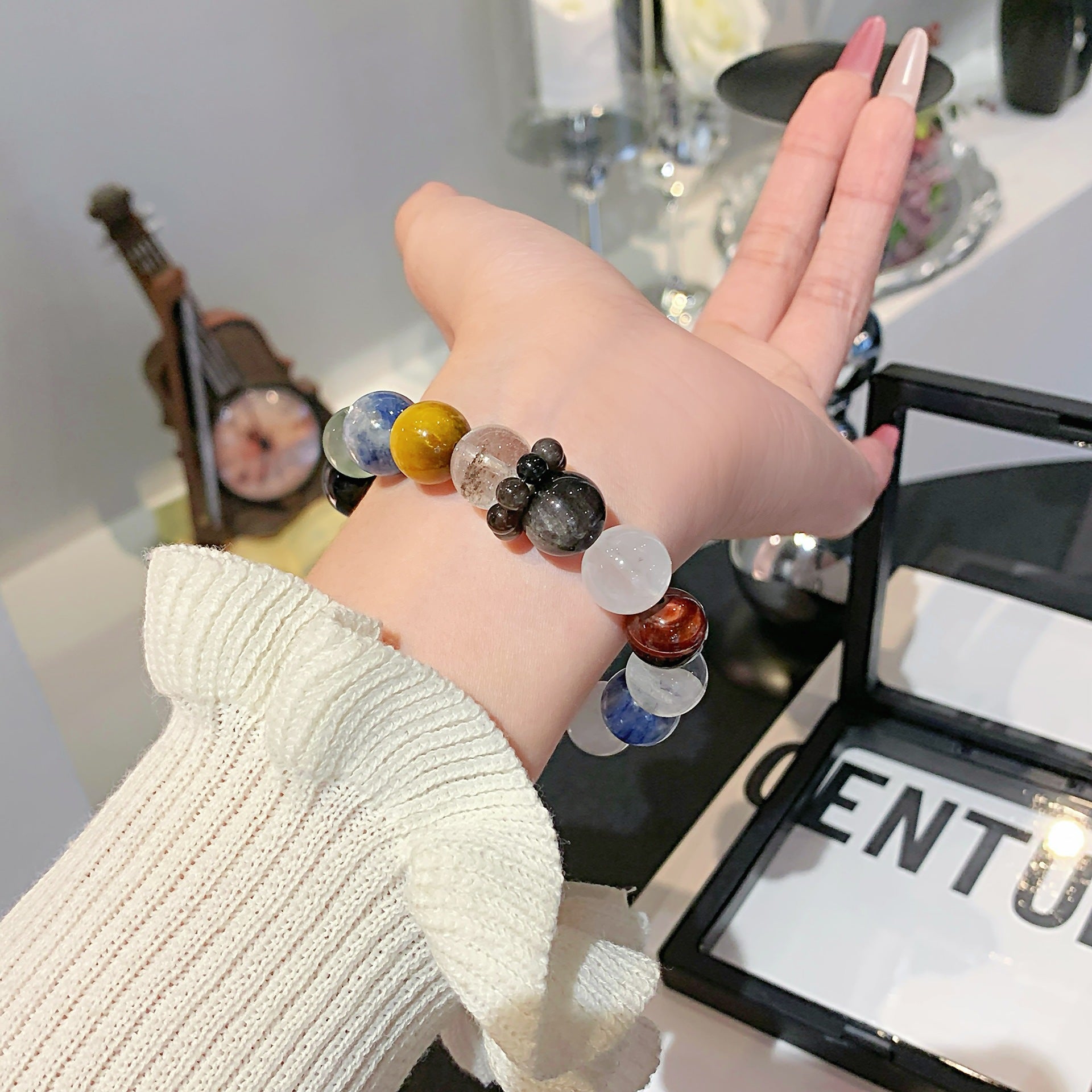 Original Personalized Multi-Gemstone Crystal Bracelet Vintage Style Unisex Single Loop Bracelet Natural Blue Crystal Bracelet