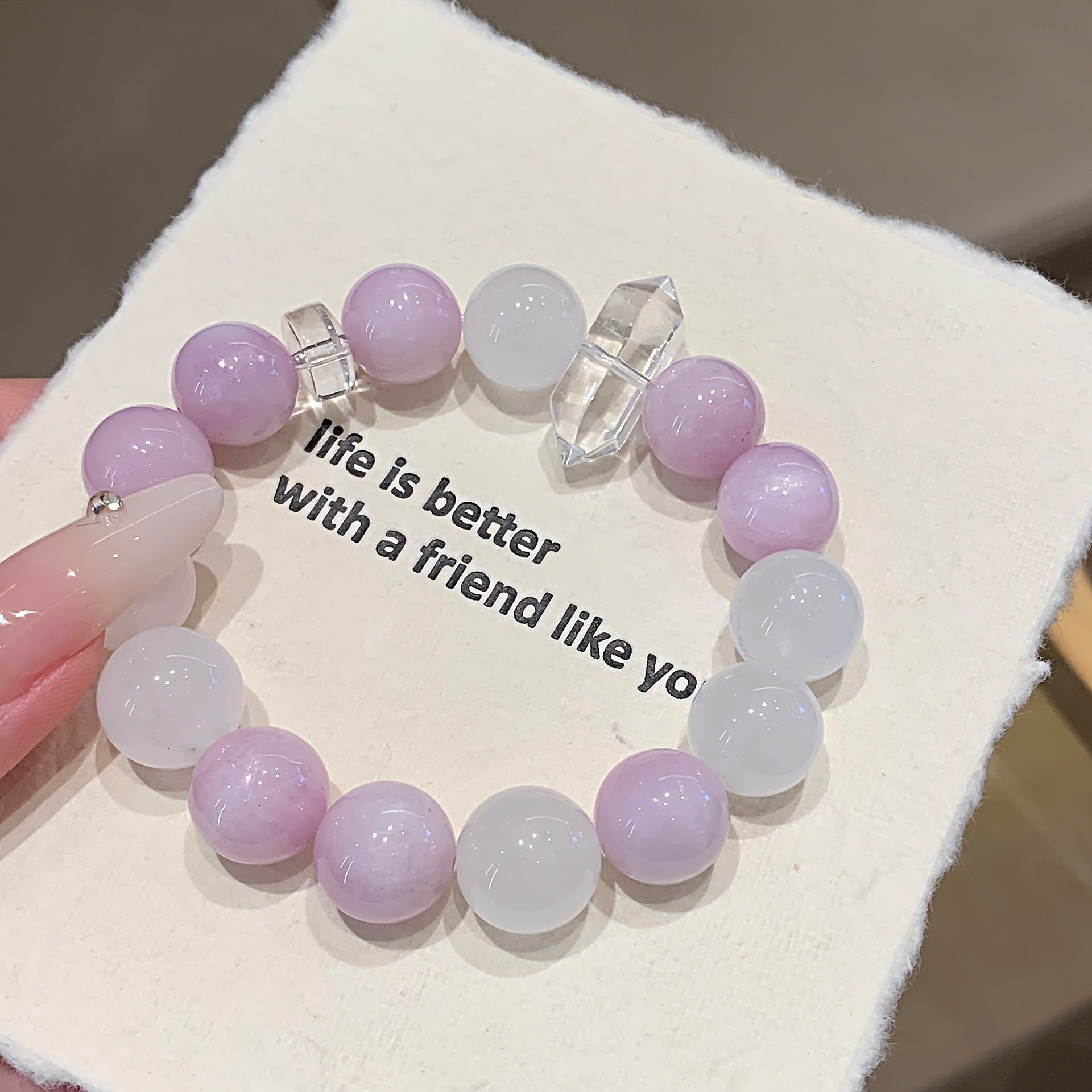 Natural Kunzite with White Phantom Stone Bracelet White Crystal Travel Original Edition Natural White Phantom Crystal Bracelet