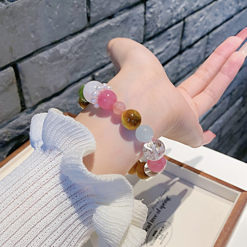 Rainbow Multi-Gemstone Crystal Bracelet Yellow Tiger Eye Natural Raw Stone Dopamine Bracelet for Women Original Design Crystal Bracelet