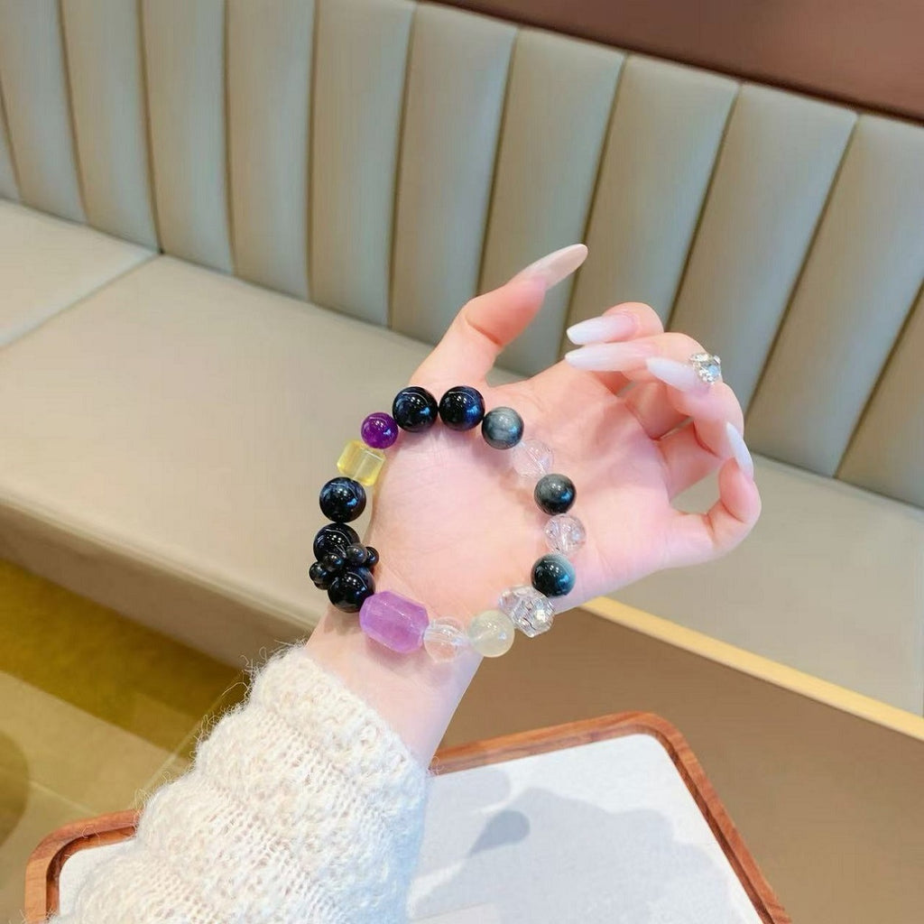 Natural Silver Obsidian Bracelet Fashionable Exquisite Niche Sweet Versatile High-End Light Luxury Bracelet Crystal String Wholesale