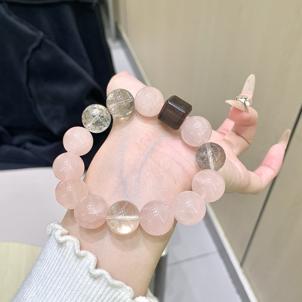 Natural Pink Crystal Bracelet Fresh Sweet White Crystal Pink Crystal Multi-Gem Bracelet Fresh Female Zhu Zhu Same Style Xiaohongshu