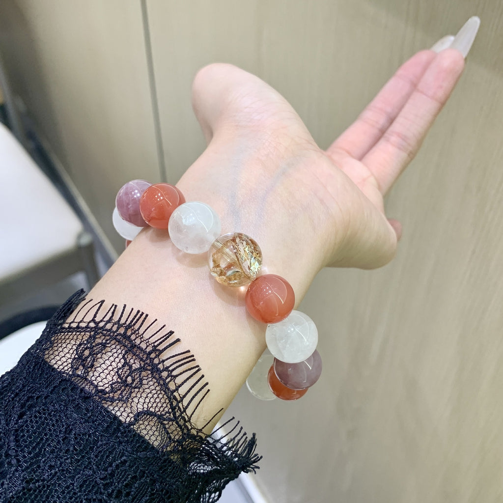 Natural Purple Horse Pink Multi-Gem Bracelet White Ghost Agate Dopamine Color Crystal Bracelet Natural Crystal Bracelet