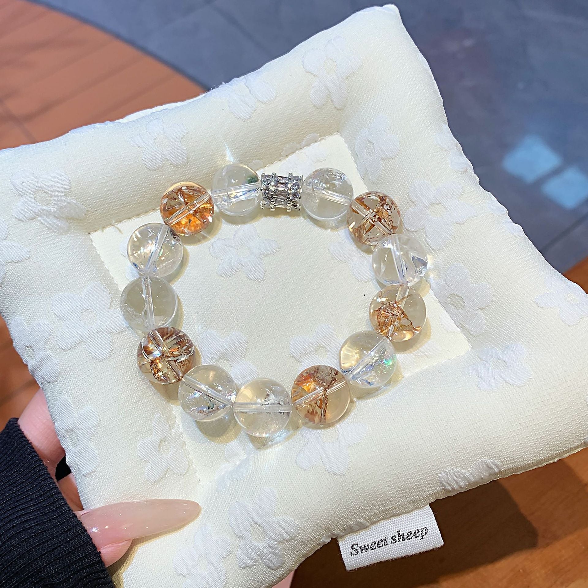 Original Design Natural Crystal Bracelet Cross-border Hot-Selling Hand Jewelry with White Crystal Gold Foil Explosive Crystal Bracelet