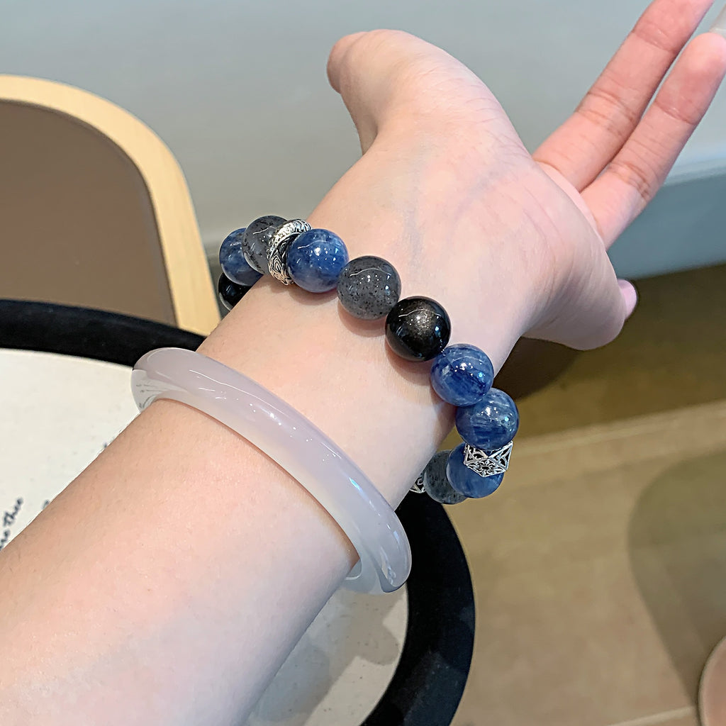 Van Gogh Starry Sky Kyanite Crystal Bracelet Natural Blue Crystal Stone Round Bead Bracelet Niche Exquisite Fashion Bracelet