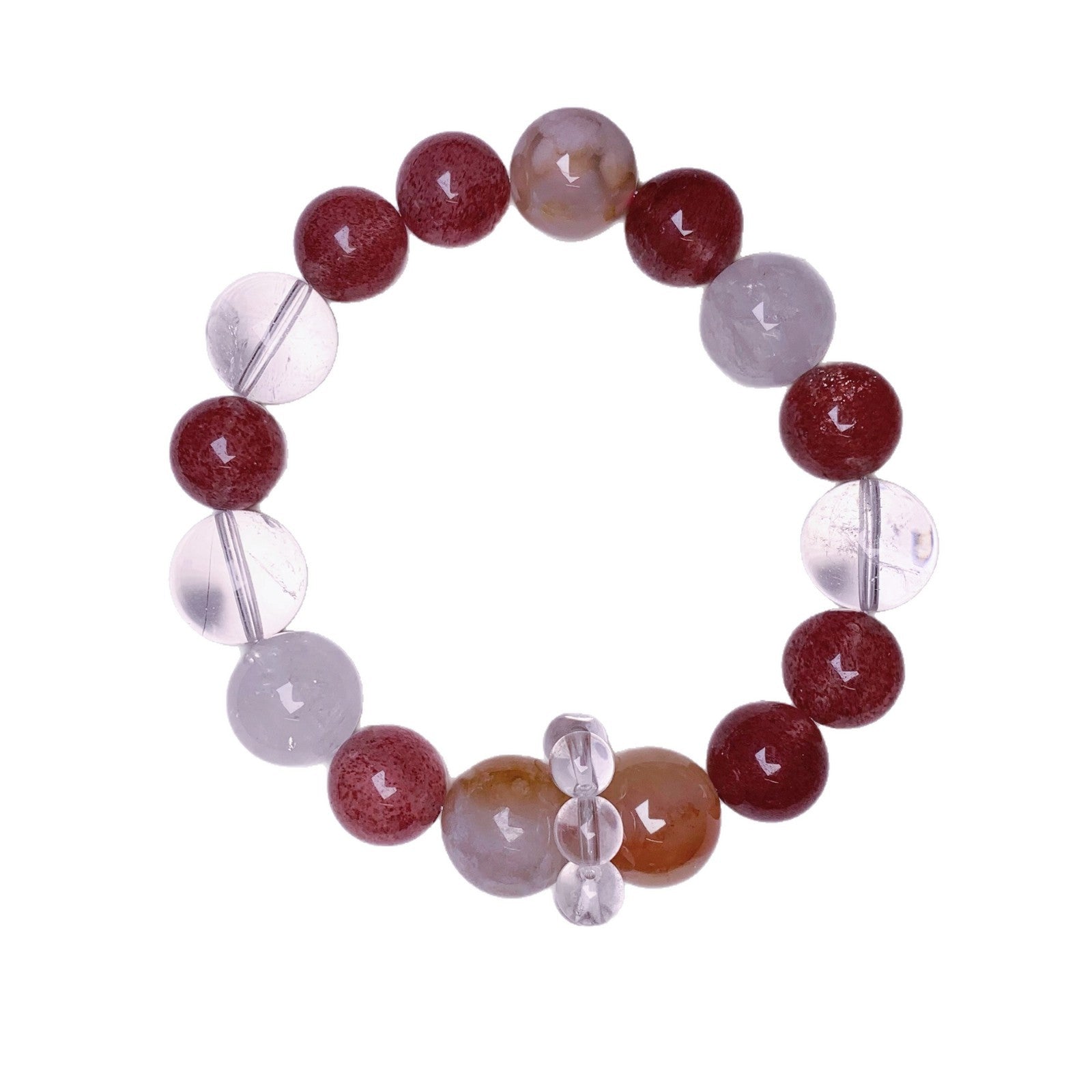 Mengzi Yi Same Style Crystal Bracelet Natural White Crystal and Cherry Blossom Agate Matching Hot-Selling Bracelet Crystal Bracelet