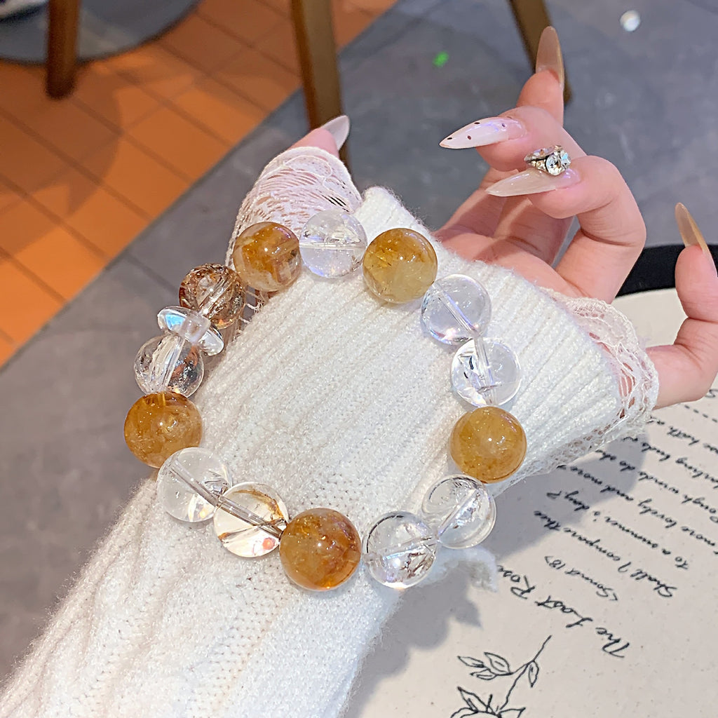 【‌Autumn in Ashes‌】Yellow Pagoda Crystal and White Crystal Multi-Gem Design Single Circle Bracelet Wholesale Crystal Bracelets