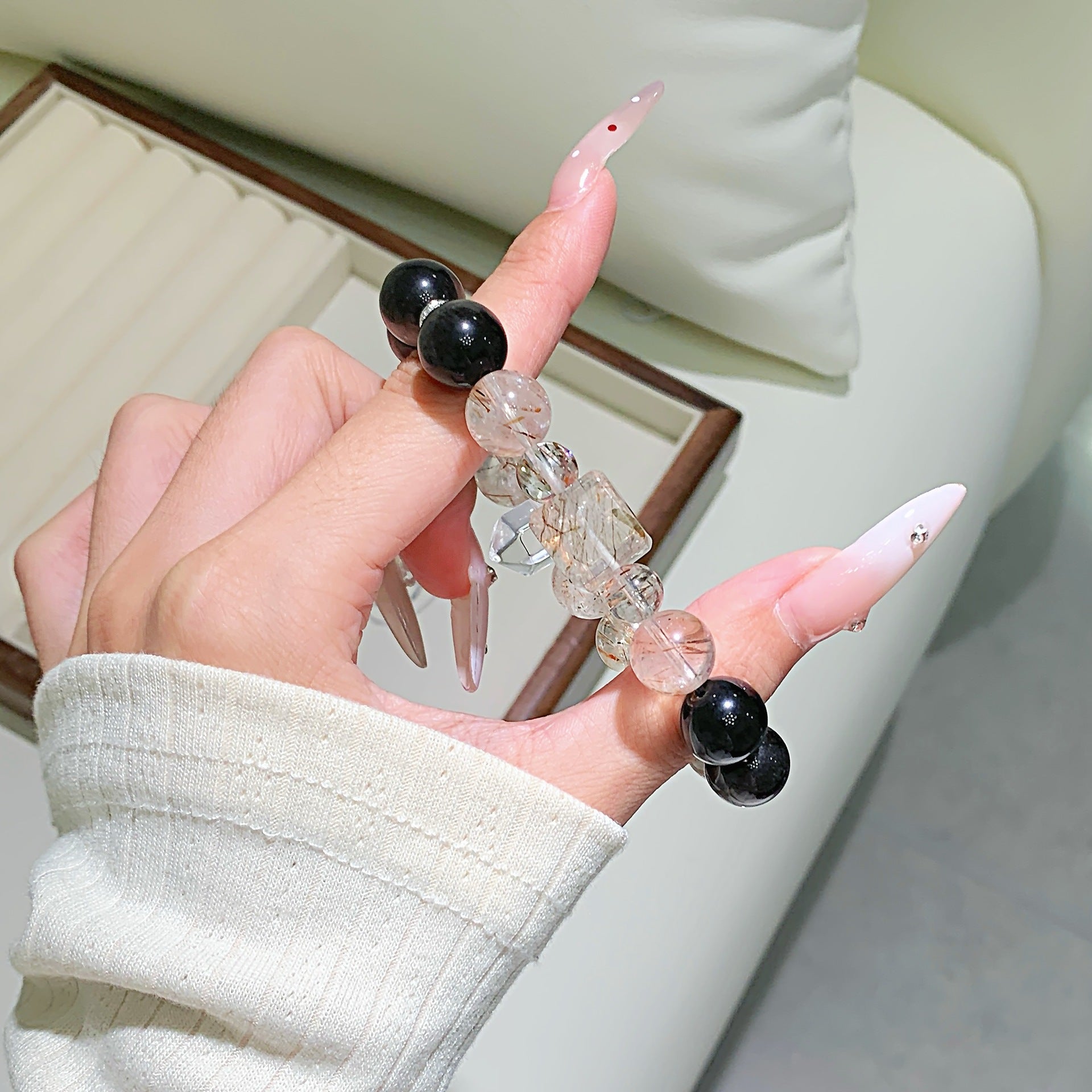 Black Gold Super Seven Natural Crystal Bracelet Light Luxury Niche High-End Black Gold Super Seven Bracelet Wholesale Crystal Bracelets