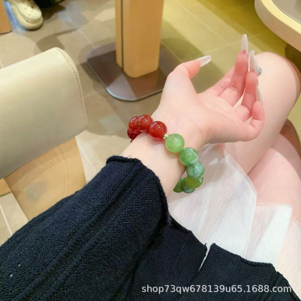 New Round Bead Xiu Jade Bracelet Women's Matching Retro Style Agate Bracelet Light Clear Water Xi Jade Bracelet Jewelry Gift