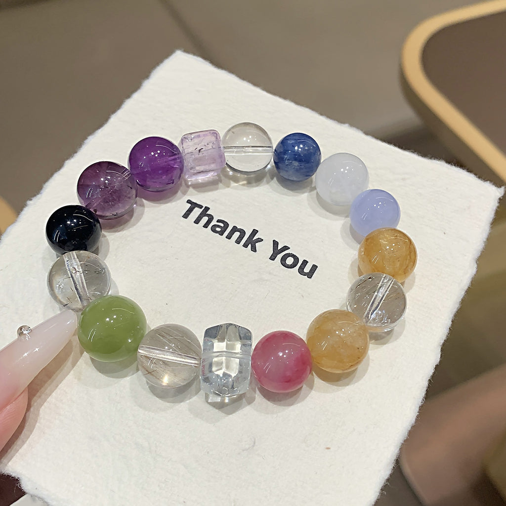 Natural Rainbow Multi-Gemstone Crystal Bracelet Aquamarine Xiu Jade Citrine Rose Quartz Amethyst Bracelet Crystal Bracelet