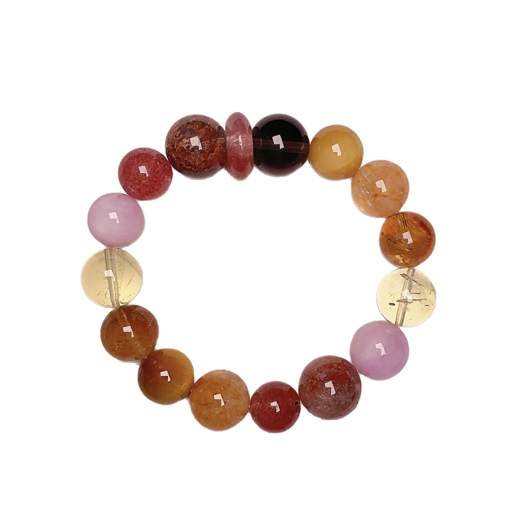 Qianjing Natural Multi-Gem Strawberry Crystal Five Elements Bracelet for Women Large Beads Unique Niche Crystal Beads Wholesale Design