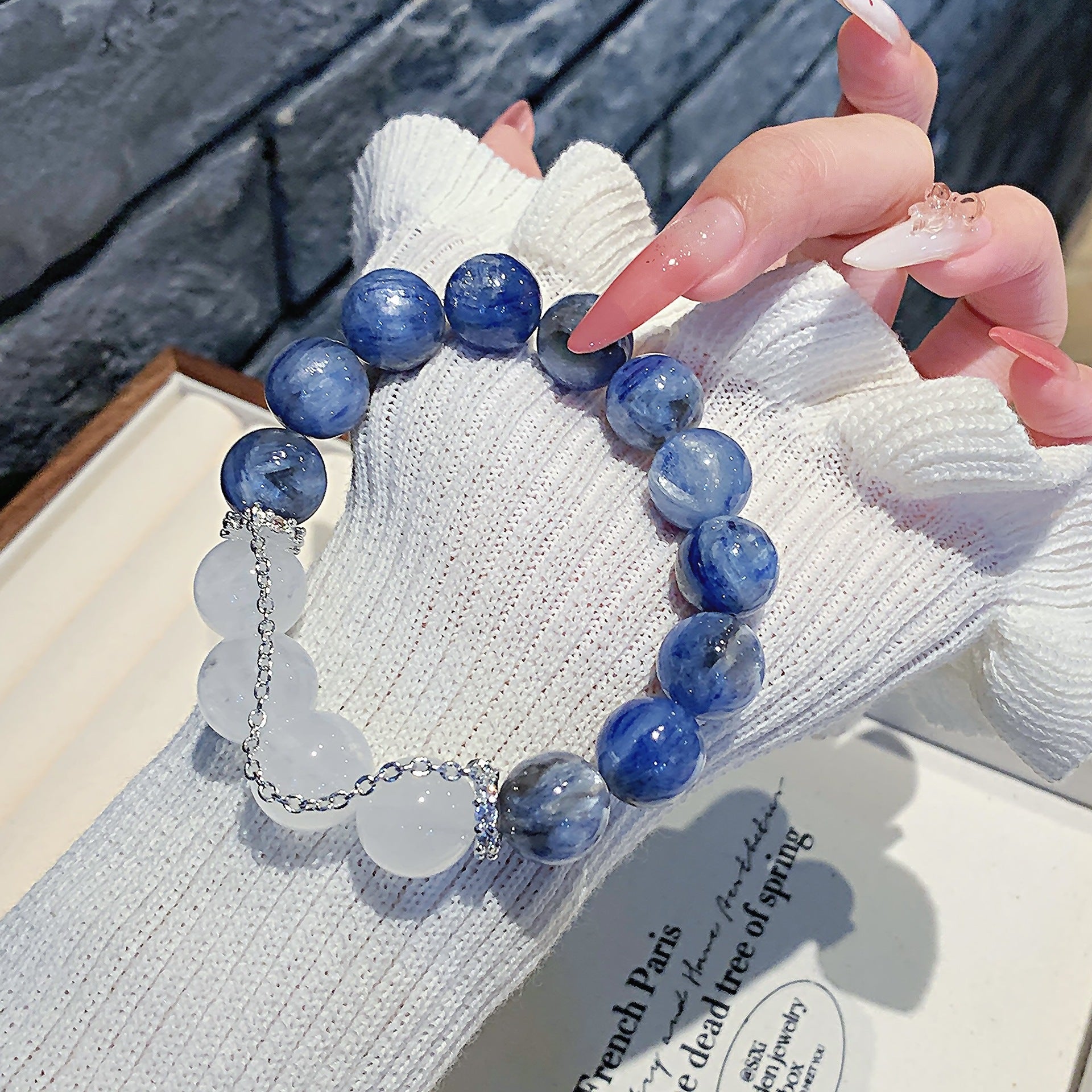 Natural White Phantom Crystal Bracelet Transparent Blue DIY Original Design Crystal Bracelet Bracelet Night Market Stall