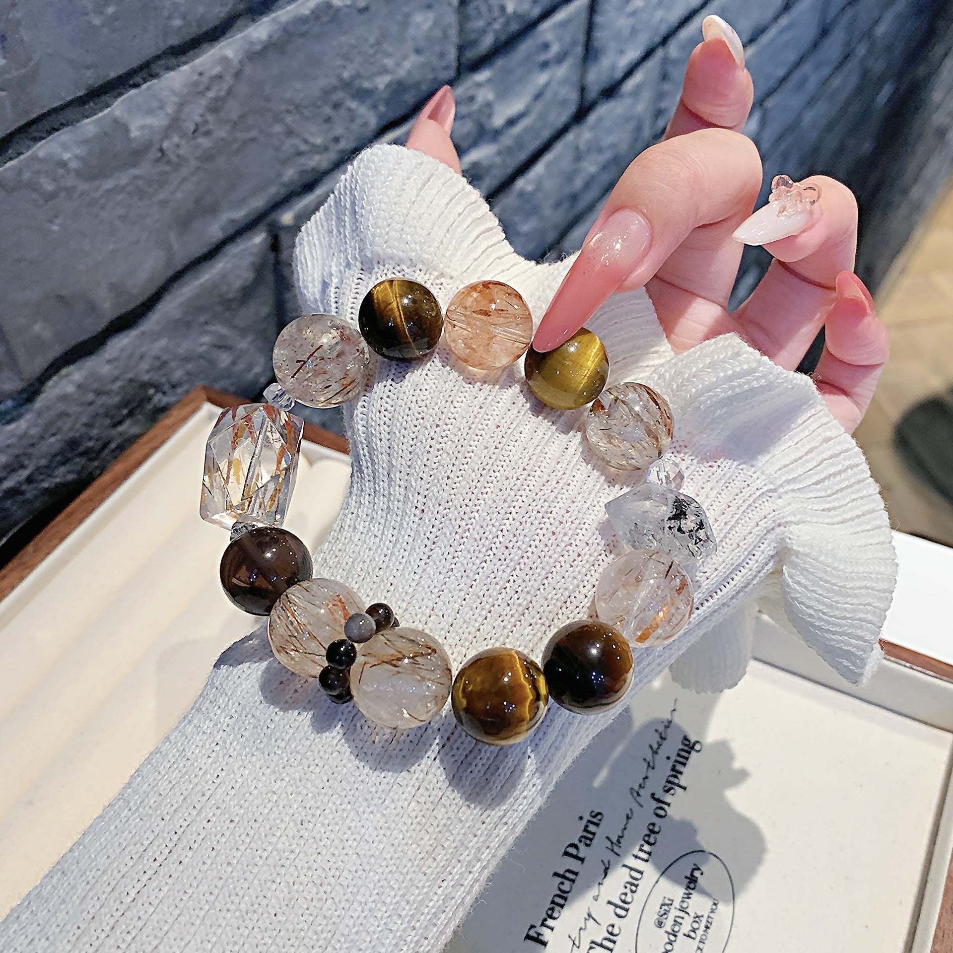 Natural Multi-Gemstone Crystal Beaded Bracelet Women's Black Gold Super Seven Bracelet Fortune Bracelet Crystal Bracelet Design