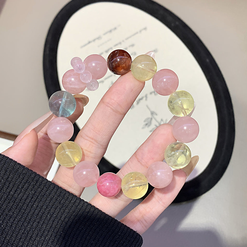 Pink Crystal Bracelet Female Peach Blossom Crystal Bracelet Gift for Best Friend's Birthday Pink Quartz Bracelet Rose Quartz Multi-Gemstone Bracelet