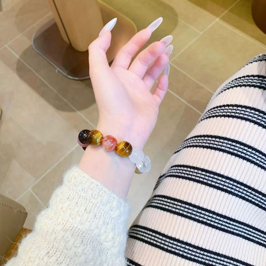 Rainbow Gradient Natural Crystal Bracelet Aquamarine Purple Mica Citrine Kunzite White Phantom Crystal Bracelet