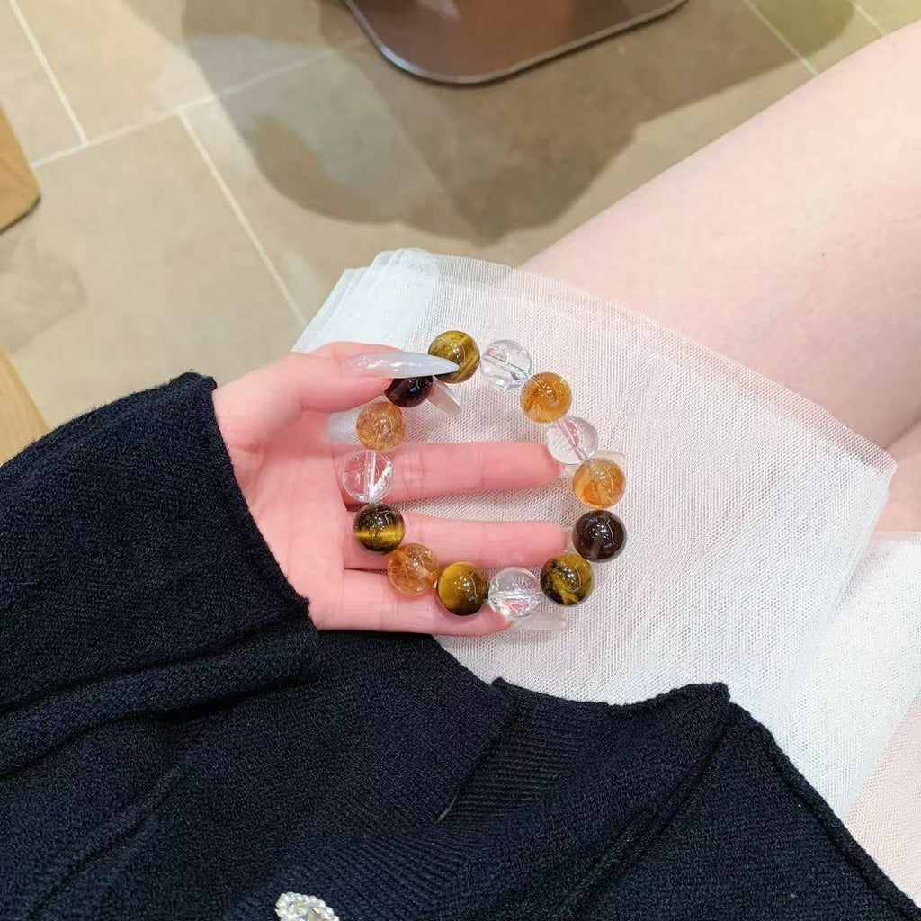 Rich Day Violent Yellow Tiger Eye Bracelet Natural Yellow Pagoda Crystal Yellow Asai Seven Birthday Gifts for Boys and Girls