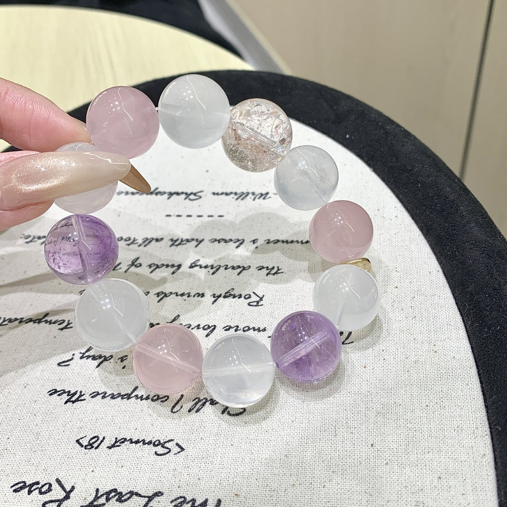 Natural White Phantom Crystal Bracelet Simple Niche Design New Pink Quartz Bracelet Jewelry Multi-Gemstone Crystal Bracelet