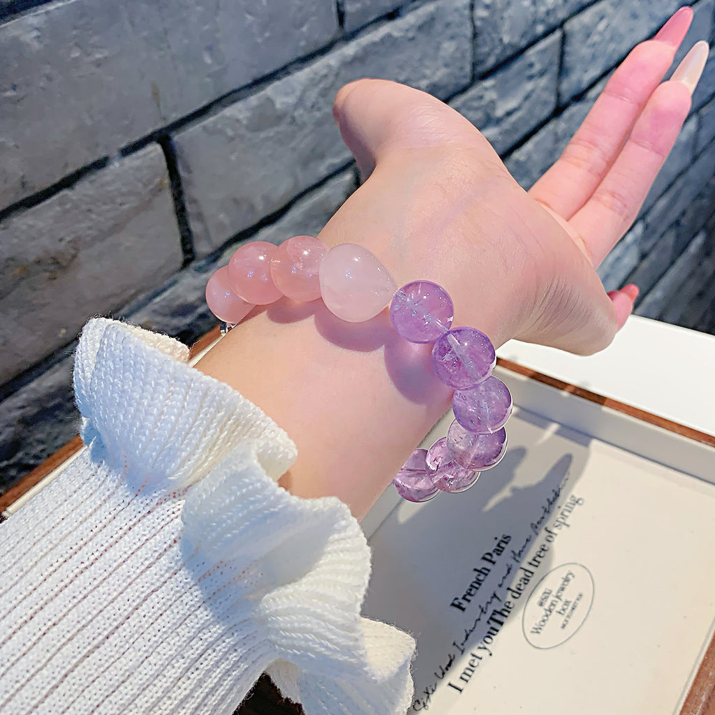 Natural Pink Crystal Gradient Amethyst Gradient with Amethyst Bracelet Natural Crystal Light Luxury Bracelet Crystal Beads