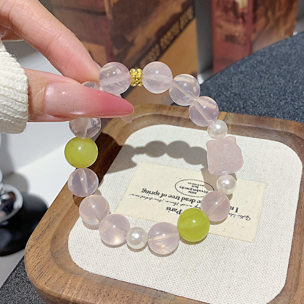 Natural Rose Quartz Jewelry Bracelet for Women Lucky Peach Blossom Wealth Attraction Best Friend Bracelet Luxurious and High-end Crystal Jewelry