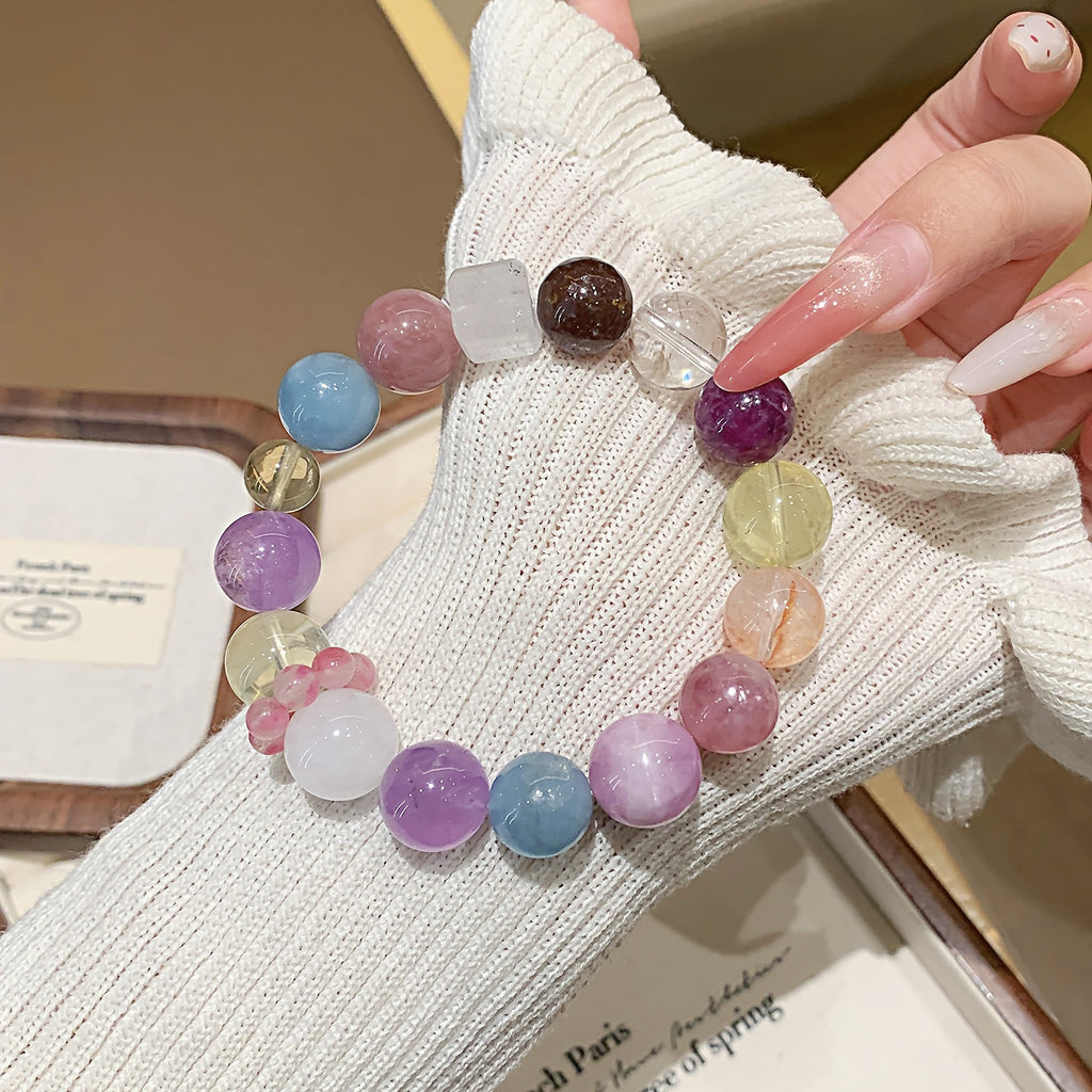 Colorful Candy Natural Multi-Gemstone Bracelet for Women Amethyst Bracelet Lucky Fortune Hand Jewelry Original Design Bracelet