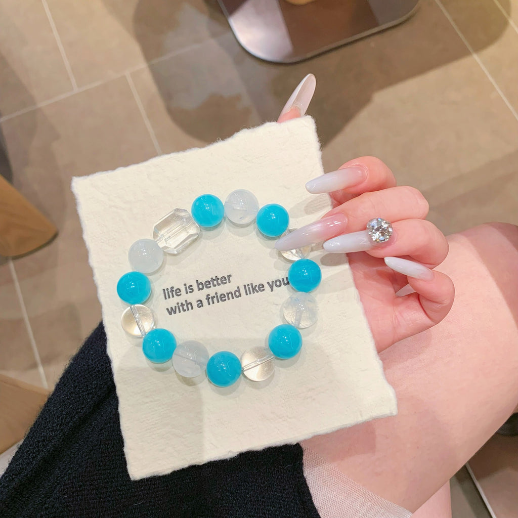 New Chinese Style Retro High-end Designer Goods Glass Body Diagram Natural White Crystal12mm Amazonite Bracelet Crystal Bracelet