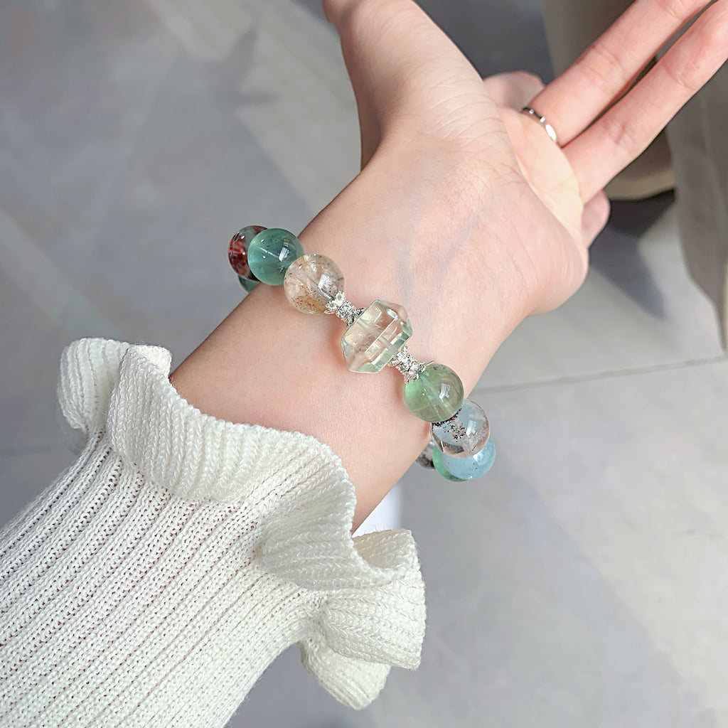 Natural Green Fluorite Crystal Bracelet Simple Niche Design New Single Loop Bracelet Jewelry Multi-Gemstone Crystal Bracelet