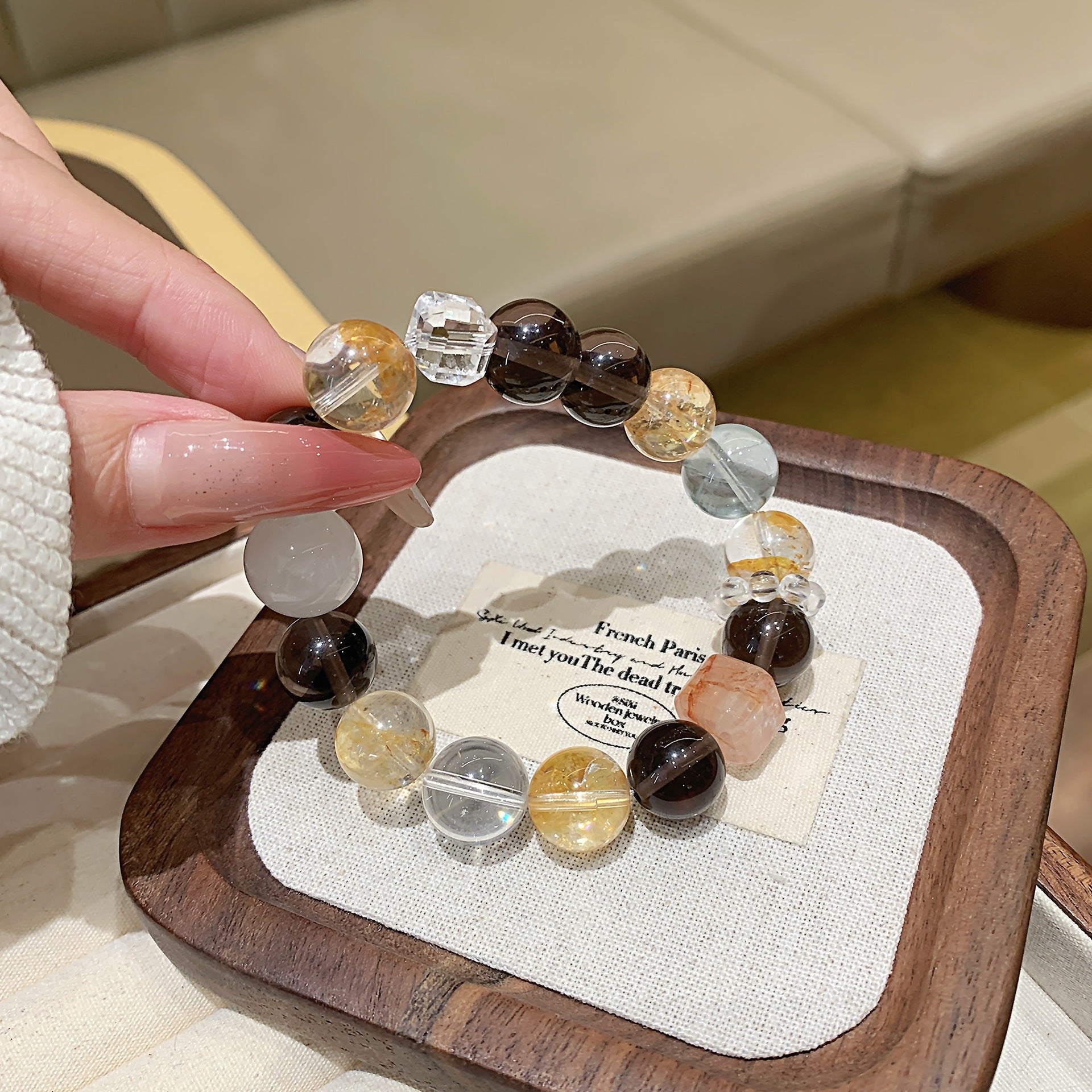 Natural Crystal Bracelet Jewelry Original Design Multi-Gem Crystal Bracelet with a Sense of Sophistication Yellow Gum Flower Bracelet Crystal