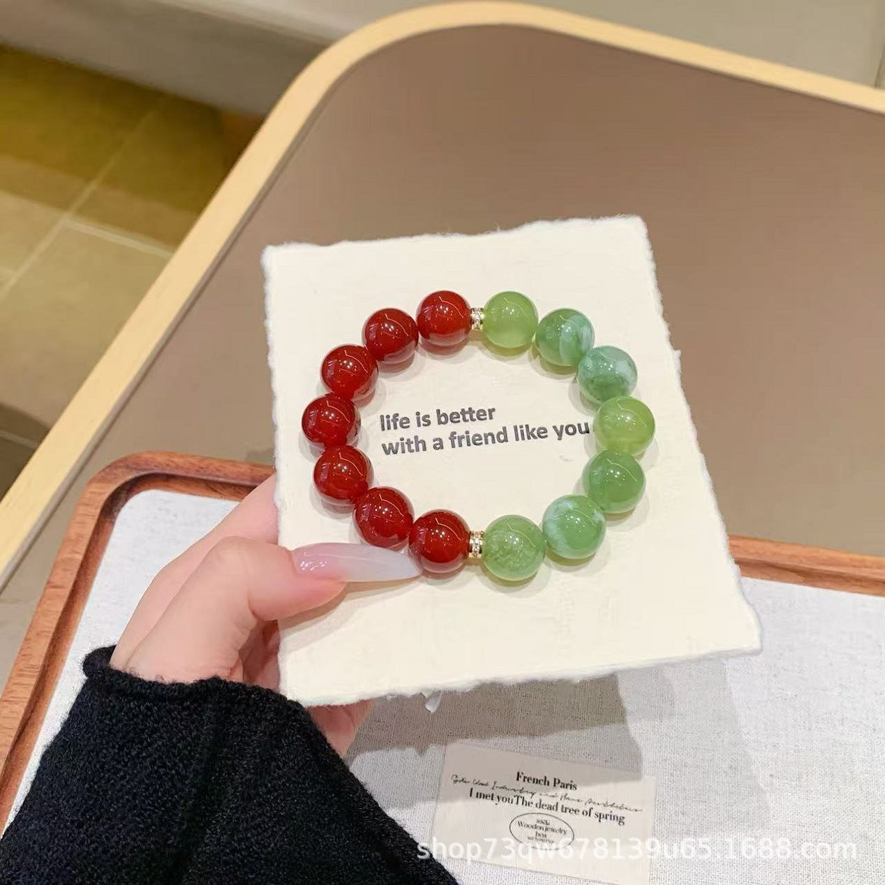 New Round Bead Xiu Jade Bracelet Women's Matching Retro Style Agate Bracelet Light Clear Water Xi Jade Bracelet Jewelry Gift