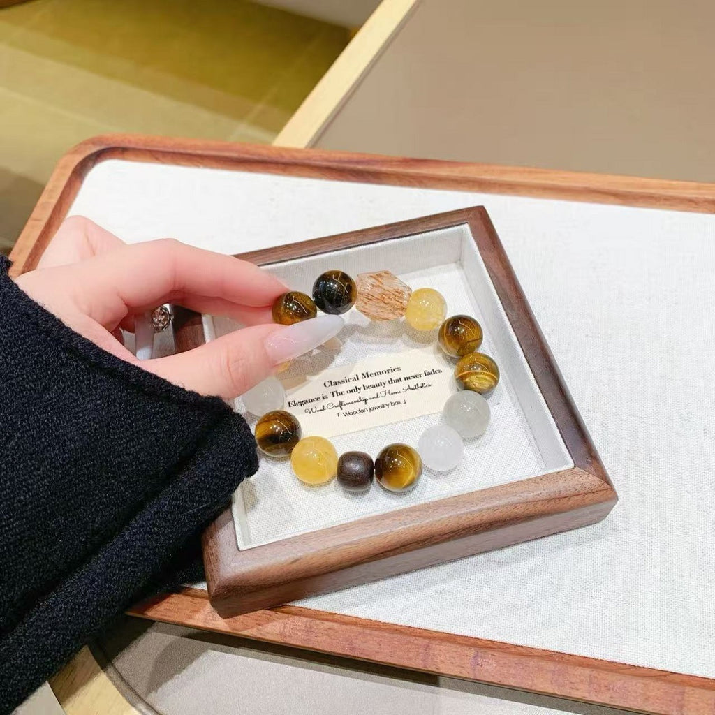 Natural Multi-Gem Bracelet White Phantom Horse Hoof Conch Yellow Tiger Eye Stone Yellow Agate Yellow Tiger Eye Stone Large Lacquer Bead Cream Style