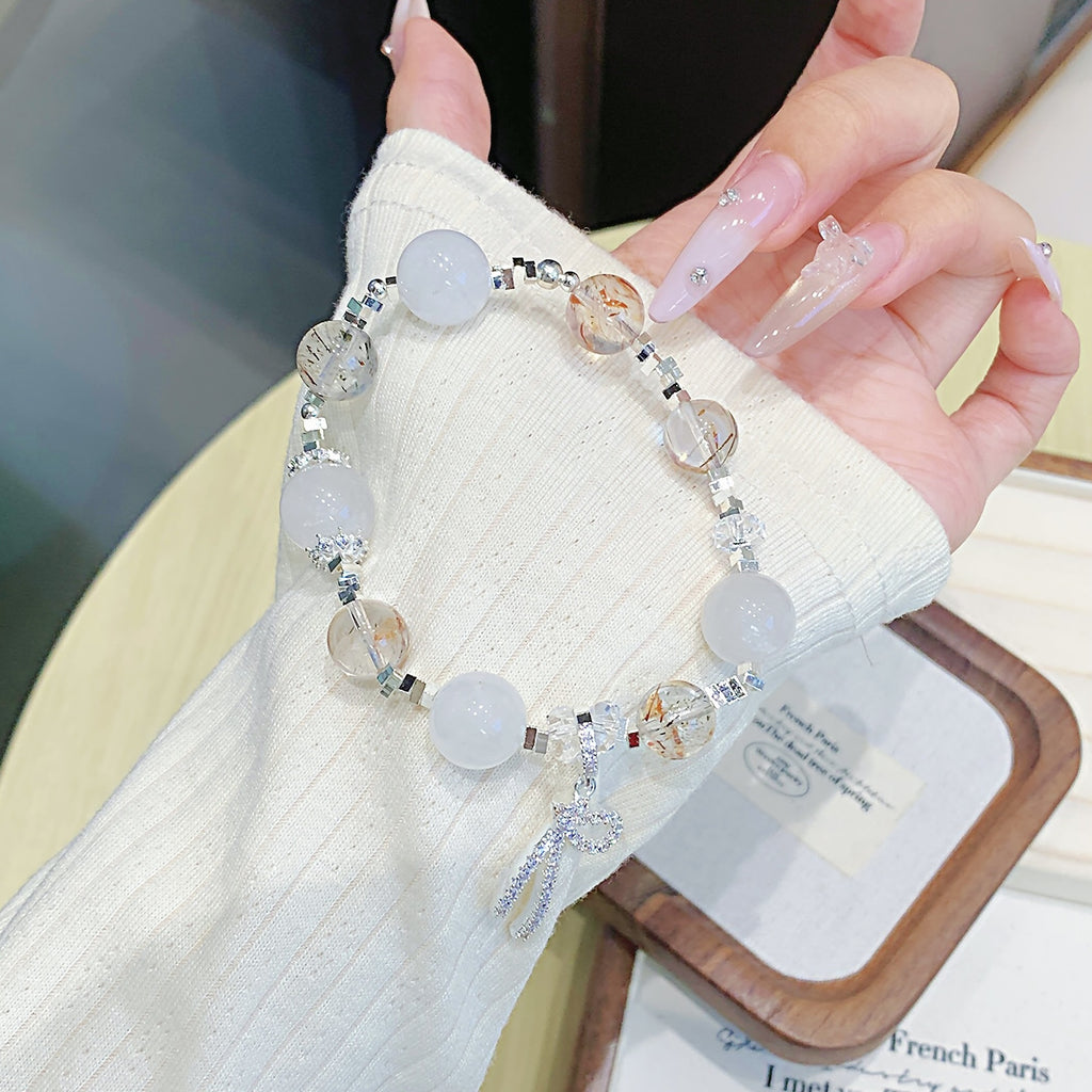 Natural Thousand Layer White Phantom Bracelet White Ghost Bracelet Round Beads DIY Fashionable and Simple Jewelry Wholesale Crystal Beads