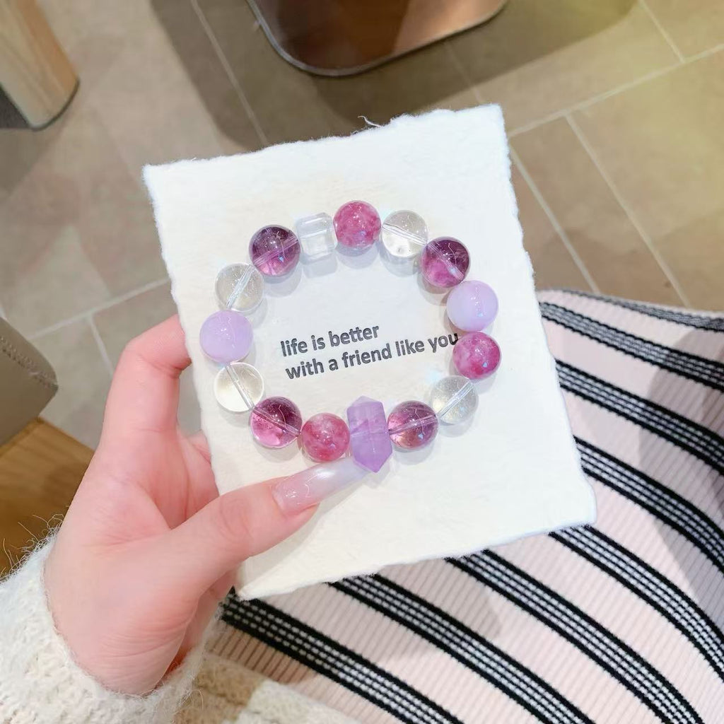 Natural Original Handmade Jewelry Chain Lavender Purple Milk White Crystal Bracelet with White Acai Natural Crystal Bracelet