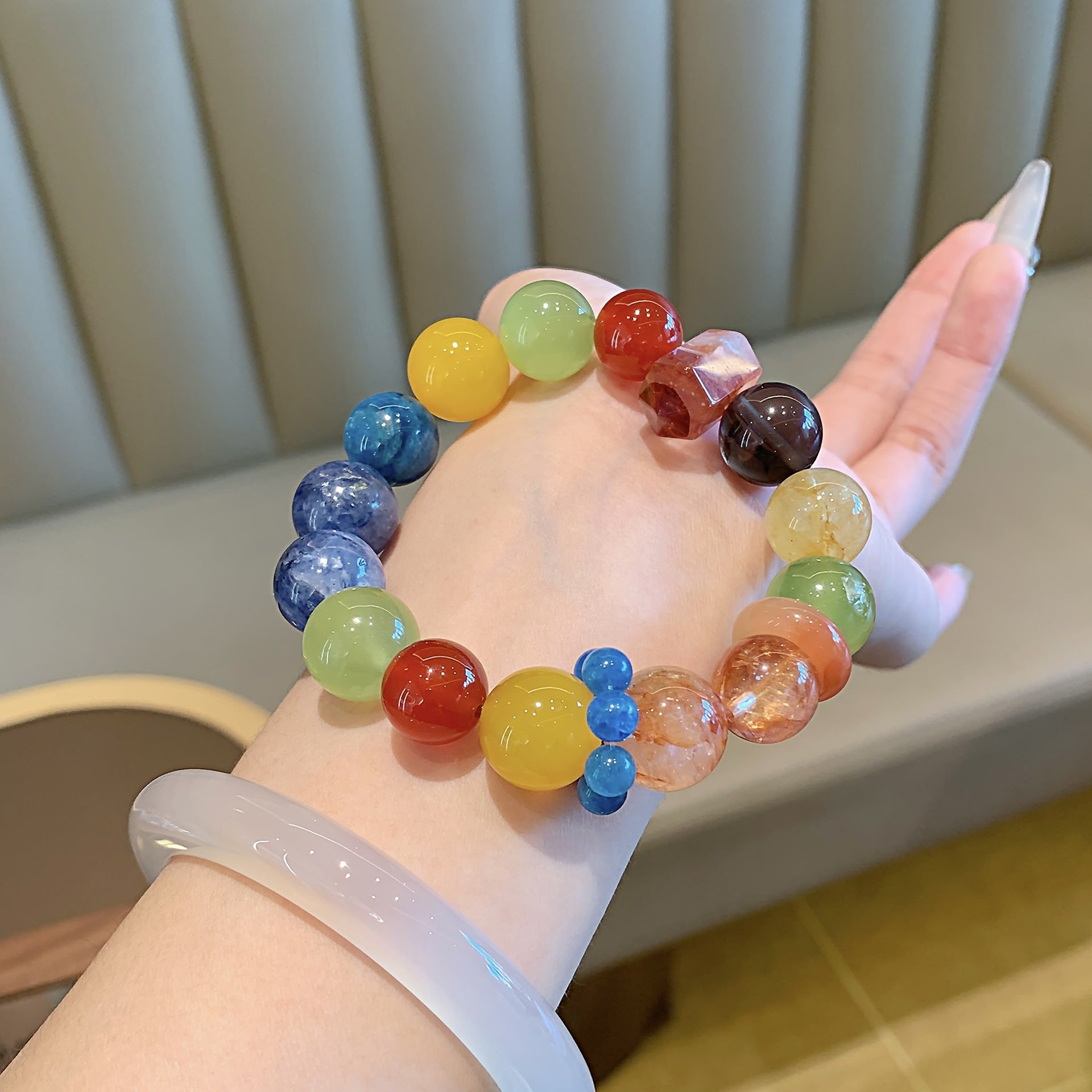 Natural Crystal Multi-Gem Bracelet Bafanglaicai Autumn and Winter Series Blue Kyanite Tea Crystal Black Gold Super Seven Red Glue Flower Bracelet