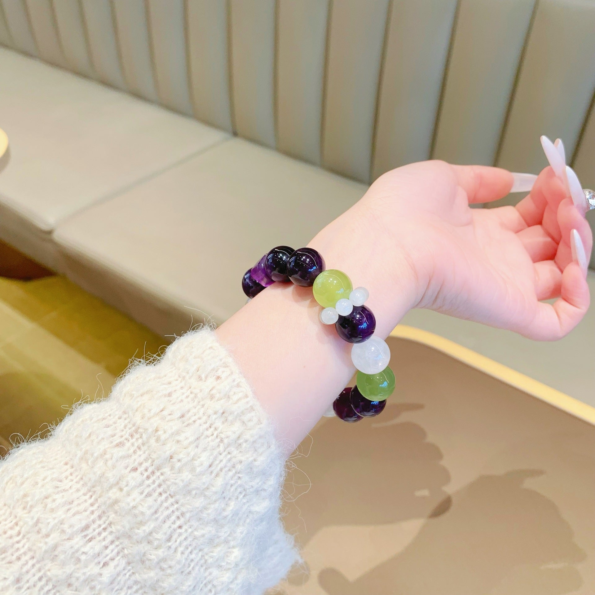 Natural Multi-Gemstone Crystal Bracelet Amethyst Lemon White Phantom Original Design Bracelet Uruguay Amethyst