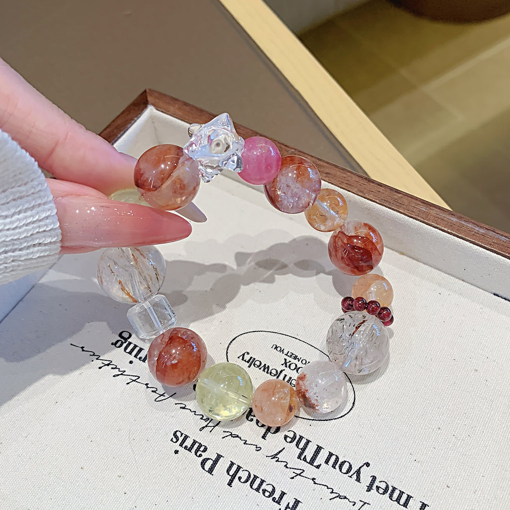 Natural Crystal Red Gum Flower Bracelet High-Quality Crystal Irregular Stone Lucky Bracelet for the Year of Birth Red Bracelet Jewelry