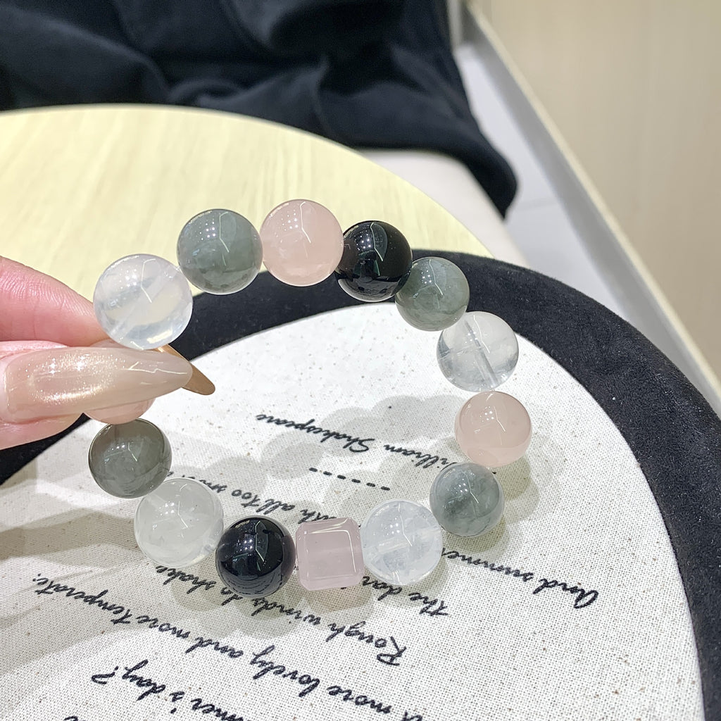 Gentle Pink Series DaZuobao Natural Pink Crystal Bracelet Large White Phantom Crystal Women's Jewelry String