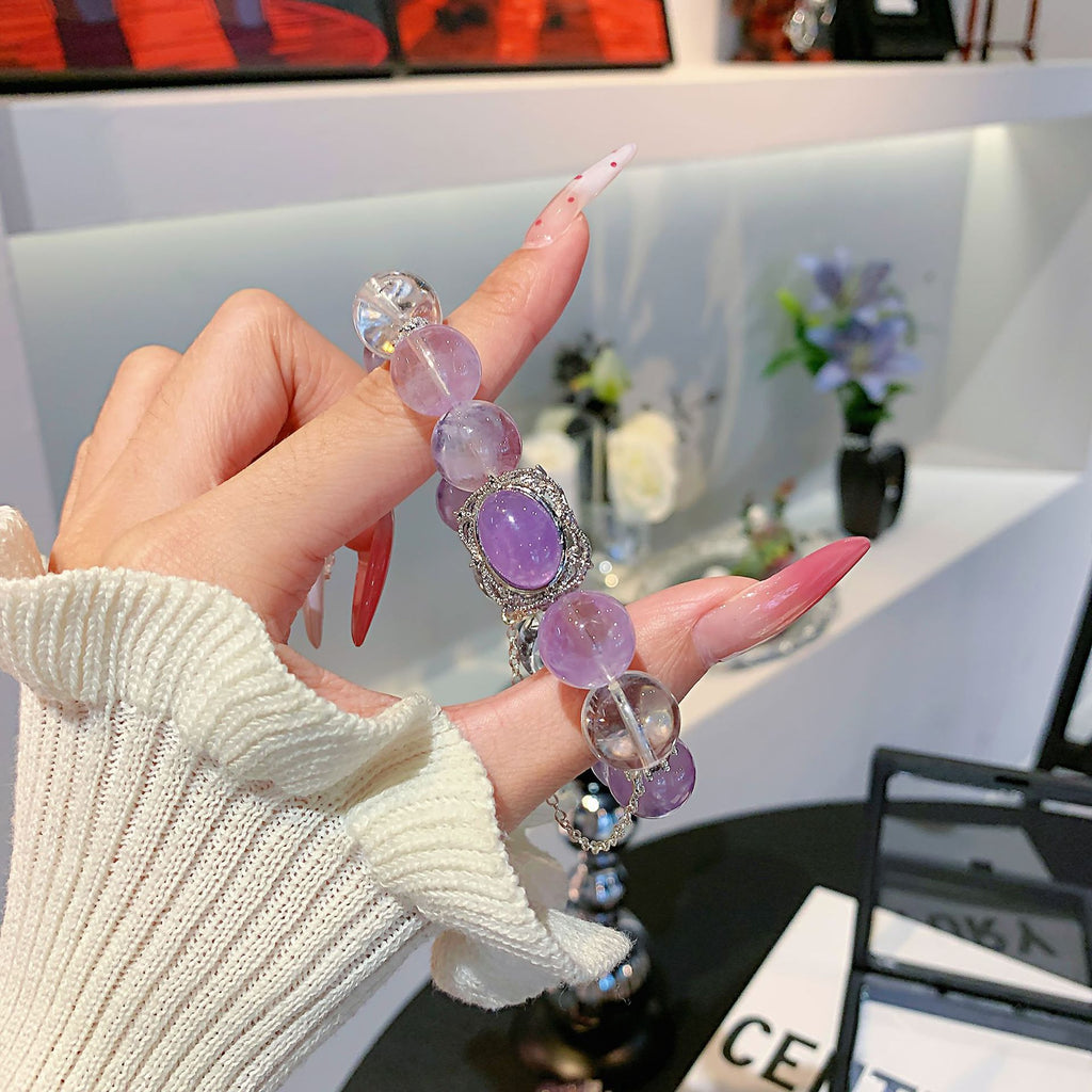 Natural lavender amethyst bracelet White Crystal Matching High-End Luxury Crystal Large Bead Bracelet Jewelry