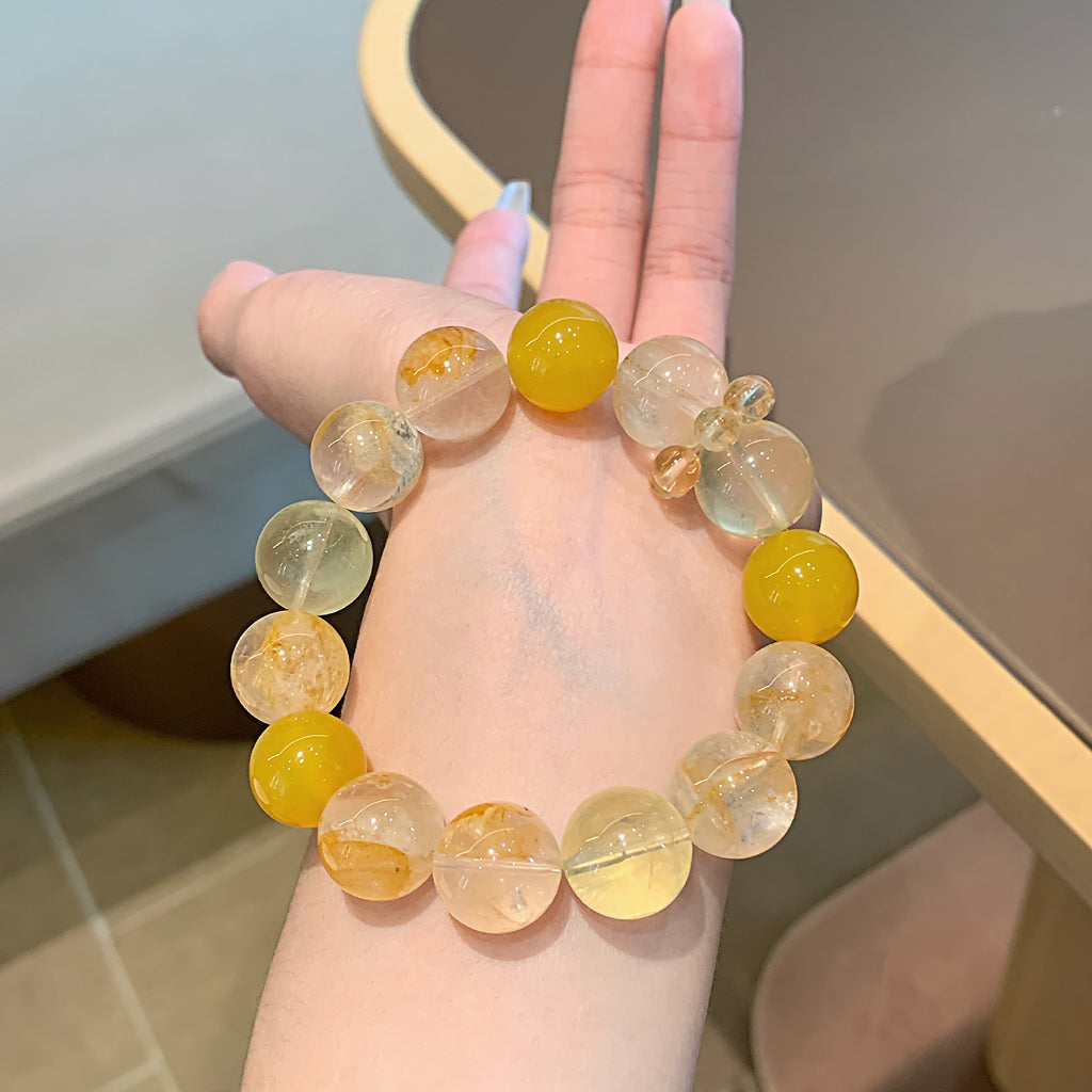 Natural Crystal Bracelet Lemon Quartz White Crystal Yellow Agate Freeform Golden Rutilated Quartz Running Ring Light Luxury Bracelet Crystal Bracelet
