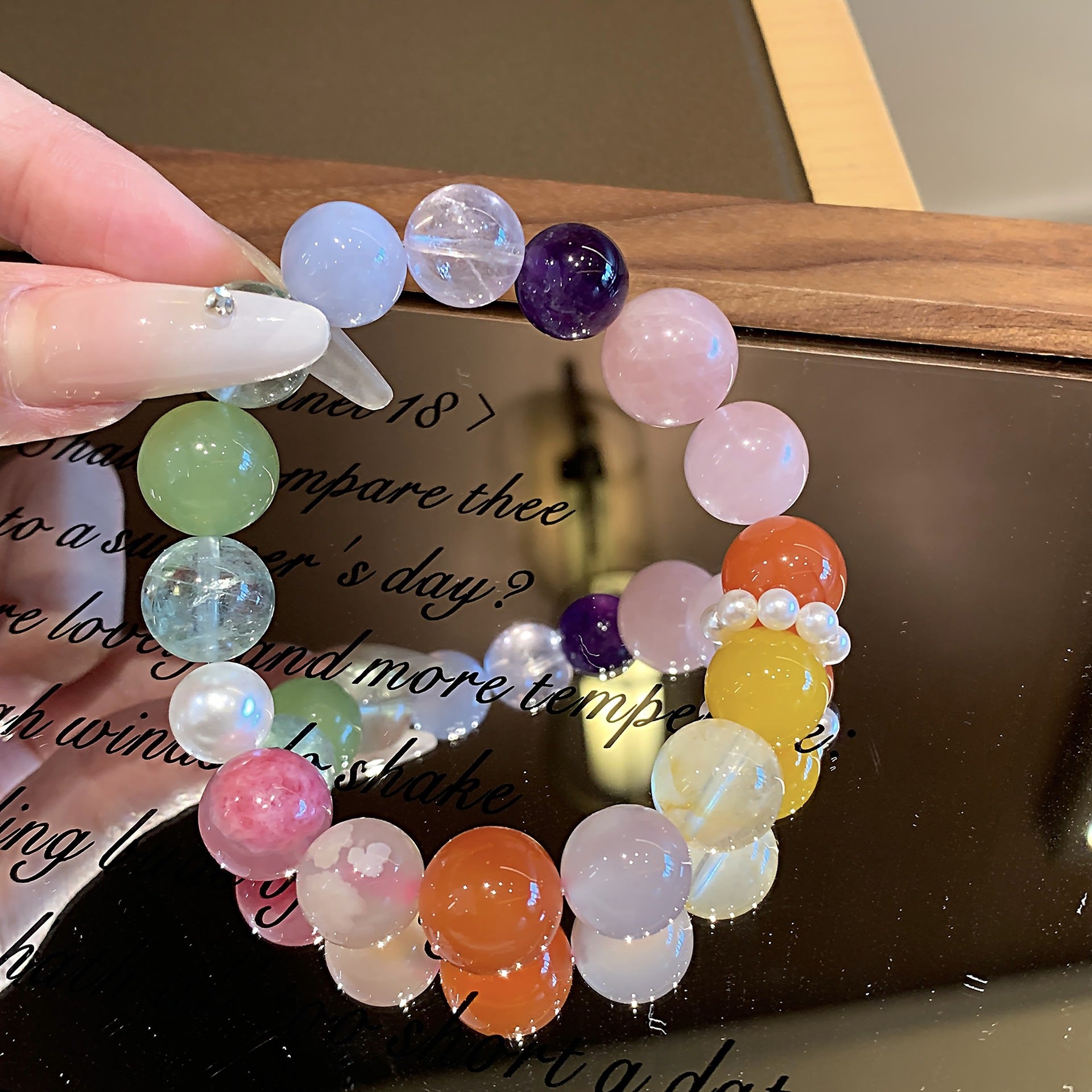 Natural Crystal Bracelet Colorful Candy Natural Multi-Gemstone Bracelet for Women Original Design Bracelet Pink Crystal Bracelet