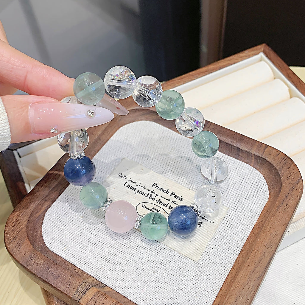 Natural Crystal Bracelet White Crystal Green Fluorite Bracelet Natural Crystal Bracelet Hot-Selling Jewelry Crystal Chain diy