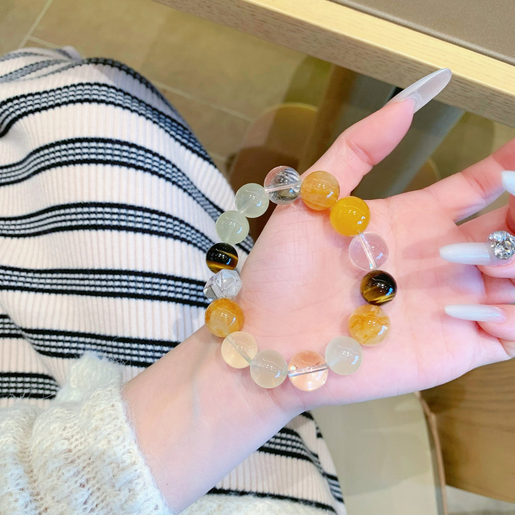 Natural Yellow Gum Flower Matching Lemon Crystal Crystal Bracelet Original Design Natural Crystal Bracelet Yellow Gum Flower Bracelet