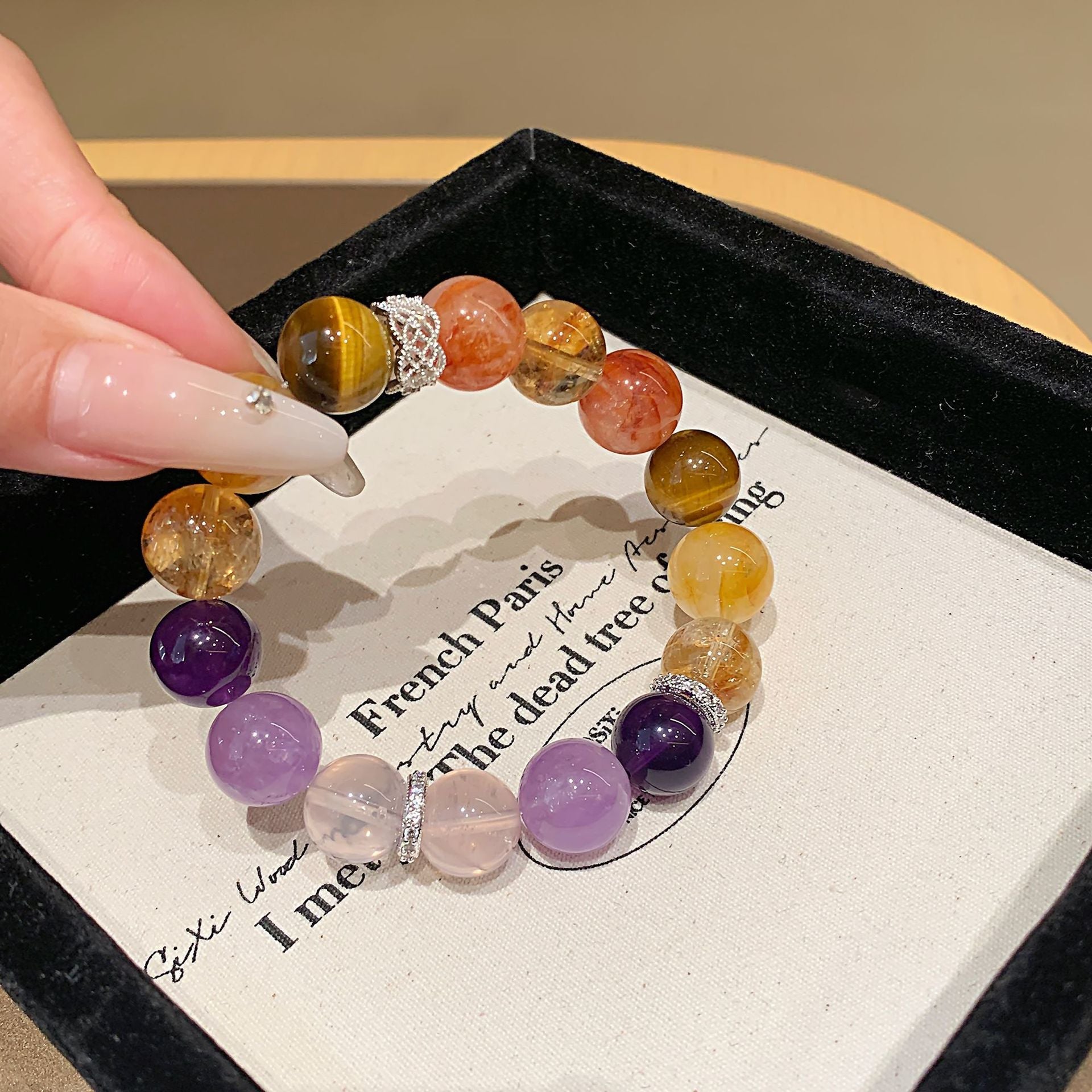 Milad Style Natural Honey Milk Cap Yellow Gum Flower Bracelet Amethyst Milk White Bracelet Transfer Beads Crystal Bracelet