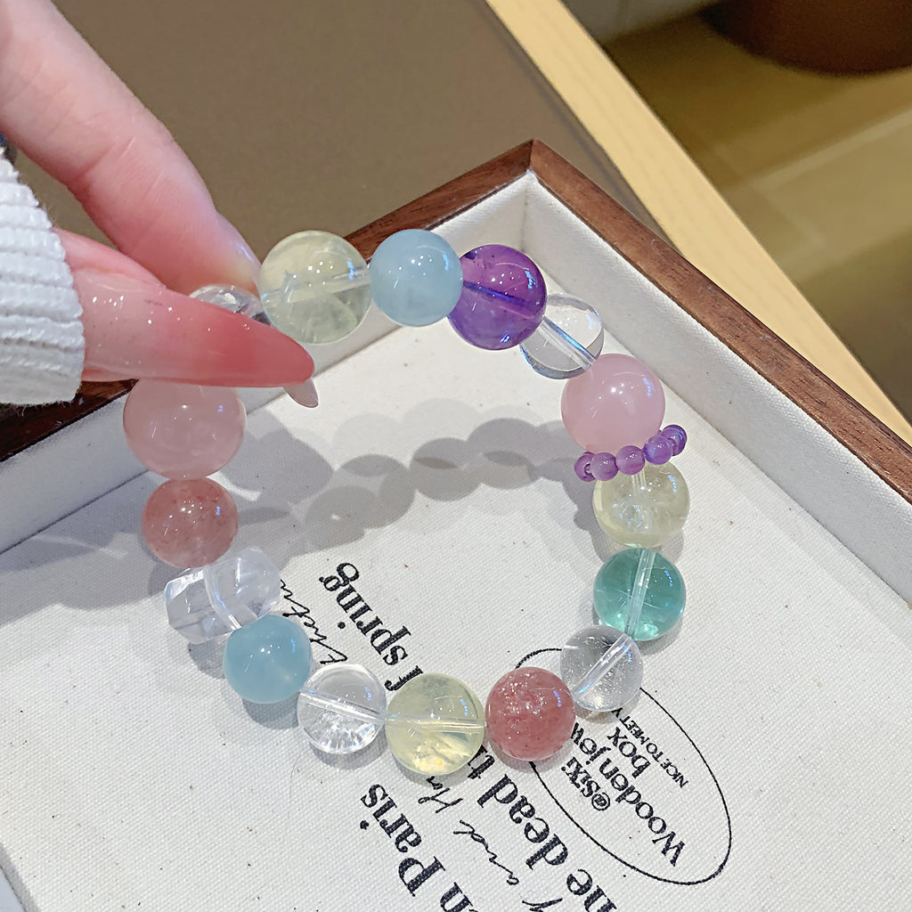 Macaron Crystal Round Bead Multi-Gem Bracelet Women's Hand Jewelry Accessories Fresh Bracelet Design Strawberry Crystal Bracelet