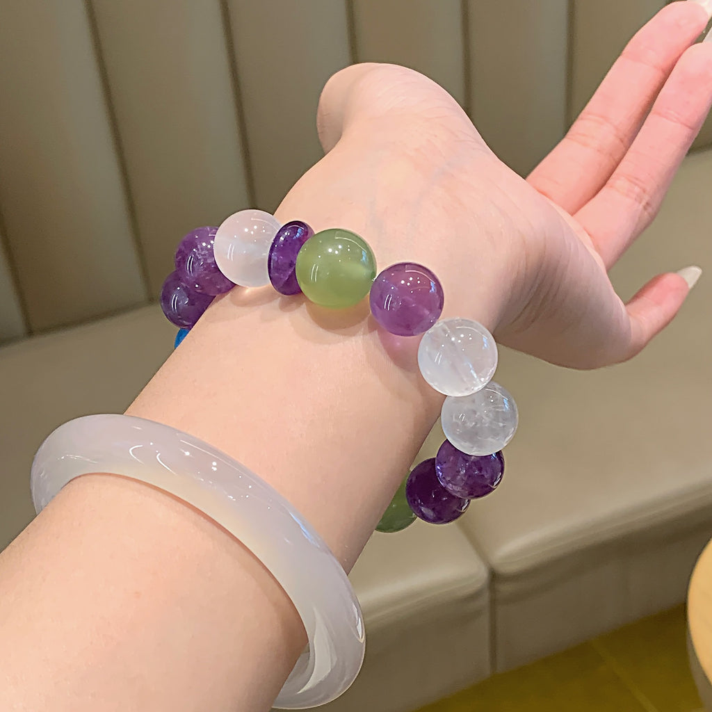Xiaohongshu Same Style Natural Multi-Gem Amethyst White Phantom Bracelet Snowflake Ghost Bracelet Ornament Crystal Bracelet