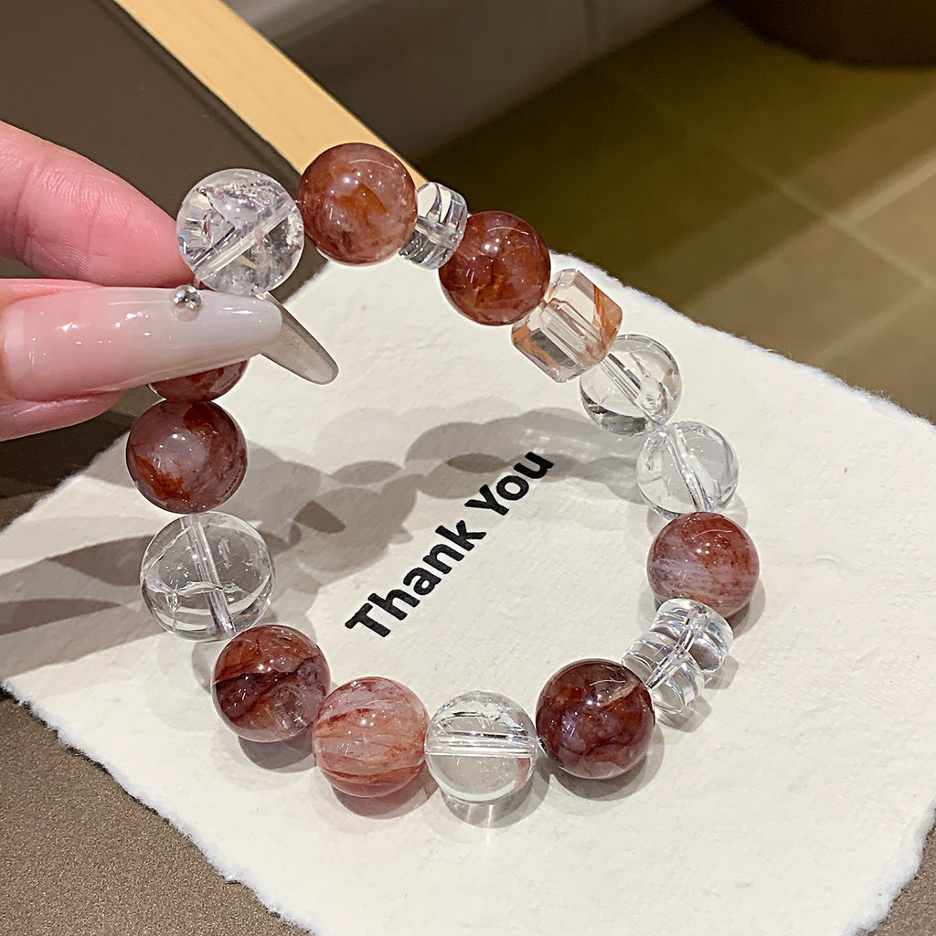 Natural Red Gum Flower Bracelet Paired with White Crystal Tight High-end Fashion Jewelry Chain Red Gum Flower Crystal Bracelet