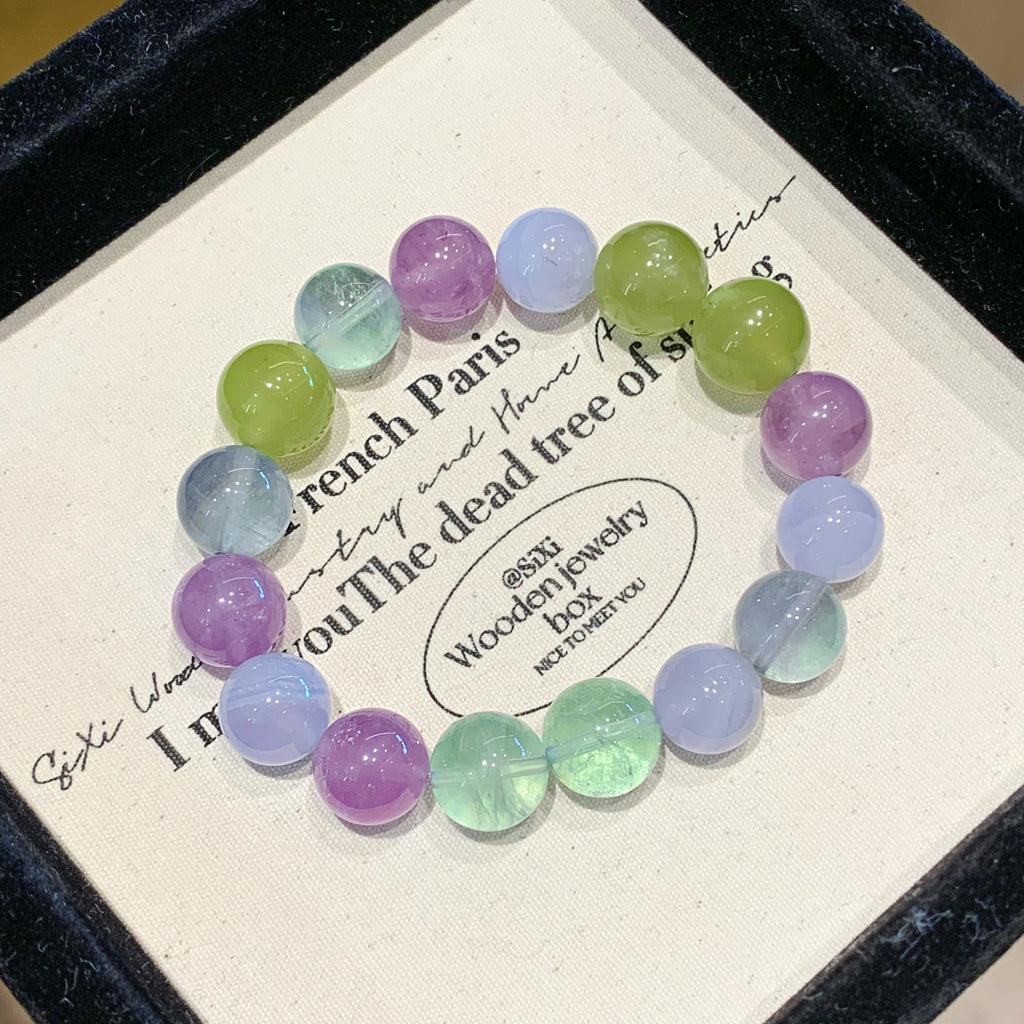 Natural Dopamine Rainbow Color Glue Flower Golden Rutilated Quartz White Crystal Blue Moonstone Bracelet Multi-Gemstone Pink Crystal Bracelet