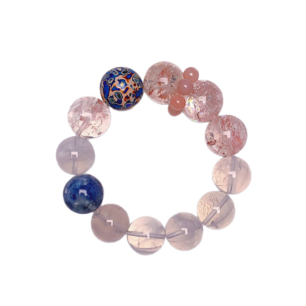 Natural Crystal Pink Crystal Ace Bracelet Original Design Double Ice Transparent Floral Fashion White Ghost Crystal Bracelet