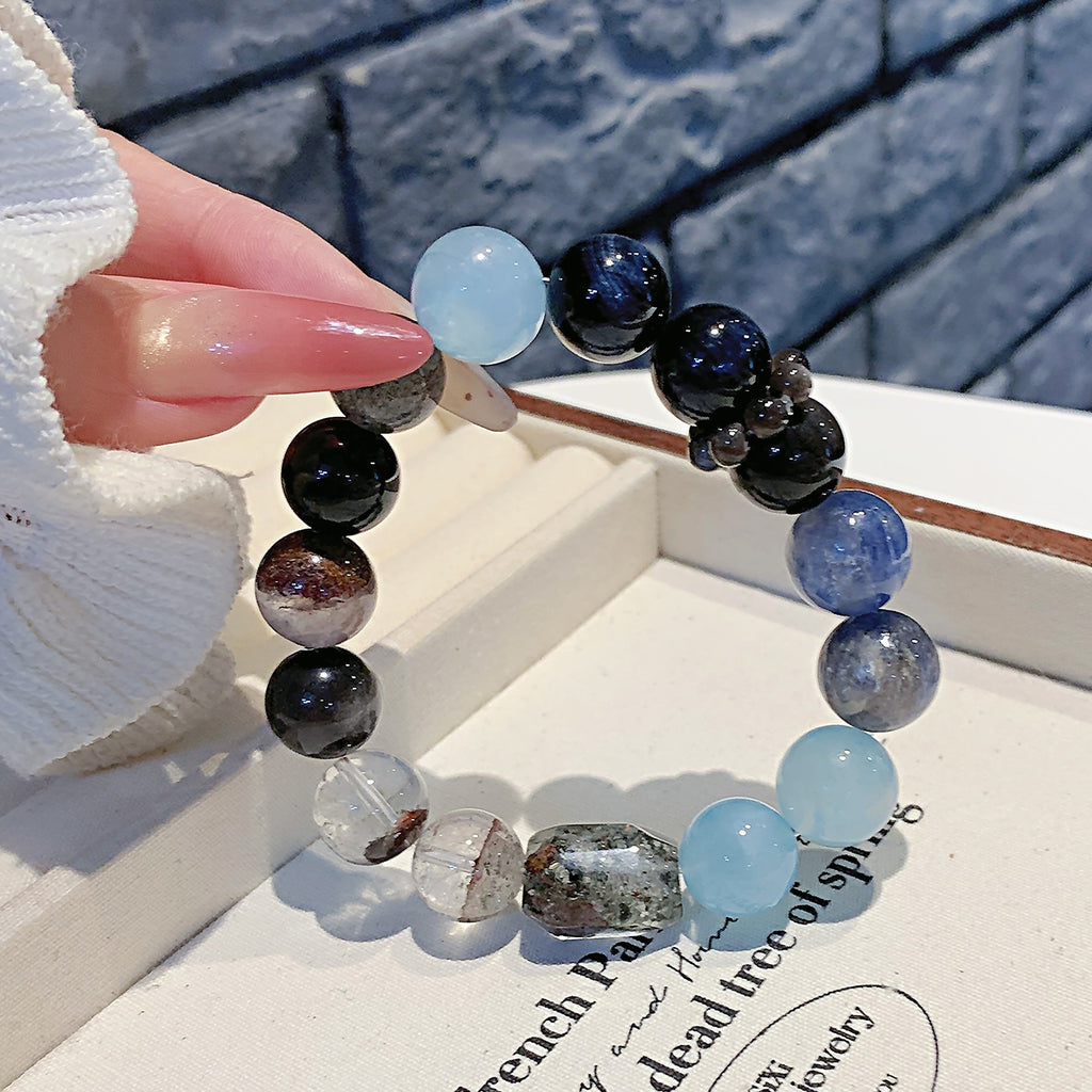 Natural Aquamarine Multi-Gemstone Beaded Bracelet for Women Trendy Personality Aquamarine Bracelet Jewelry Natural Crystal Bracelet